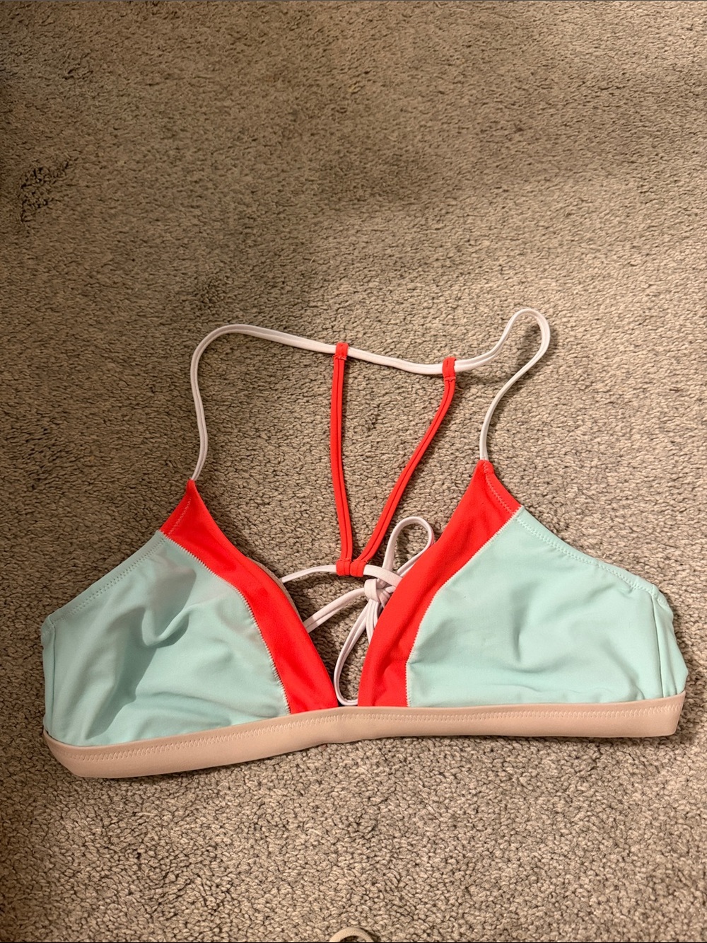Malibu Colorblock Triangle Bikini Top - Mint, Coral & Nude